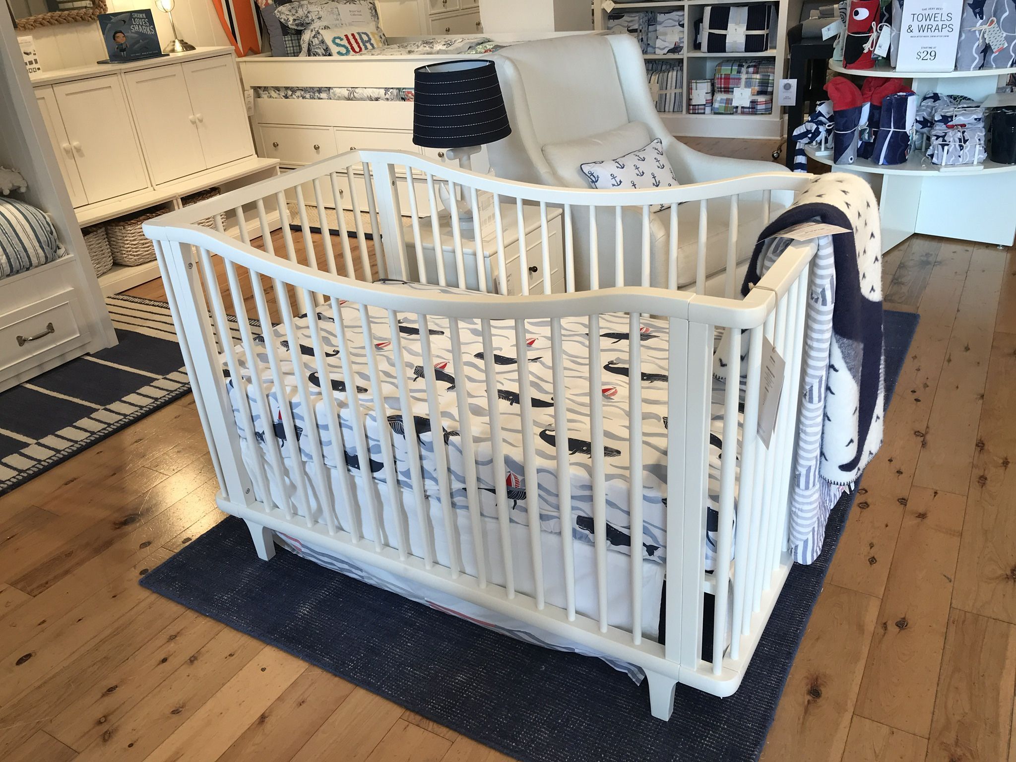 White Pottery Barn Dawson Scoop Crib with Toddler Bed Conversion Kit and Mattress! $1500 value!