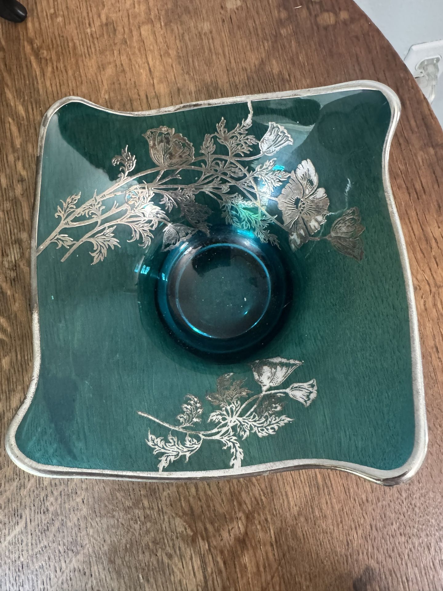 Vintage Teal Glass Candy Dish