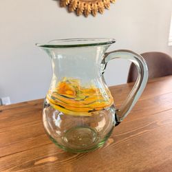 Vintage Mexican Hand Blown Clear Glass Margarita Pitcher