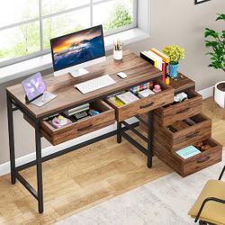 51 in. Rectangular Brown Wood 5 Drawer Computer Desk Study Writing Desk for Home Office