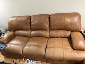 Tan Leather Power Reclining Sofa