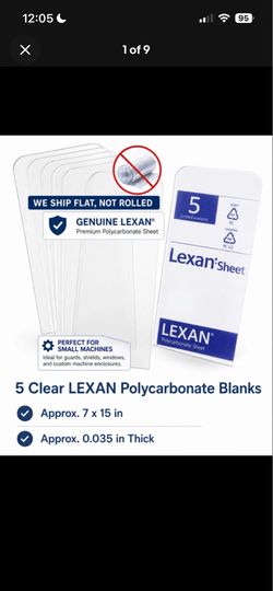 5 Clear Genuine Lexan Brand Polycarbonate Sheet Blanks 7 x 12 x .035