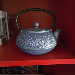 Blue Floral Cast Iron Teapot