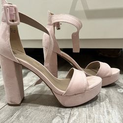 Pink Chunky Heel With Ankle Straps. 