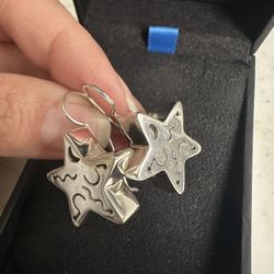 925 Sterling Silver , Italian Designer SIPALDA -Large Star ⭐️ Drop Earrings , Like New , Hallmarked In Photos 