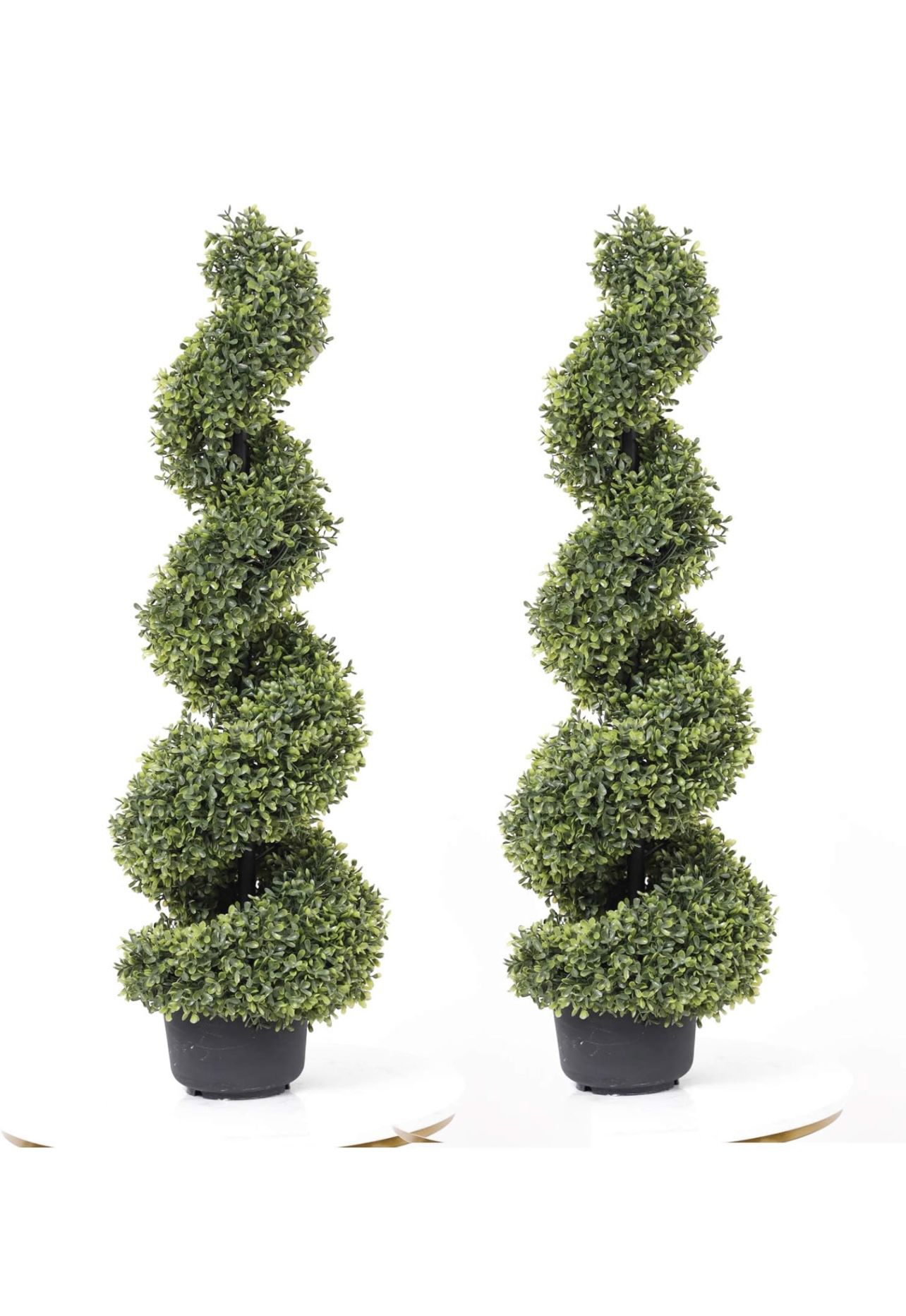 Set of 2 35 Inch Artificial Boxwood Topiary Tree Spiral Plants Fake Faux Plant Decor in Plastic Pot Green Indoor or Outdoor,