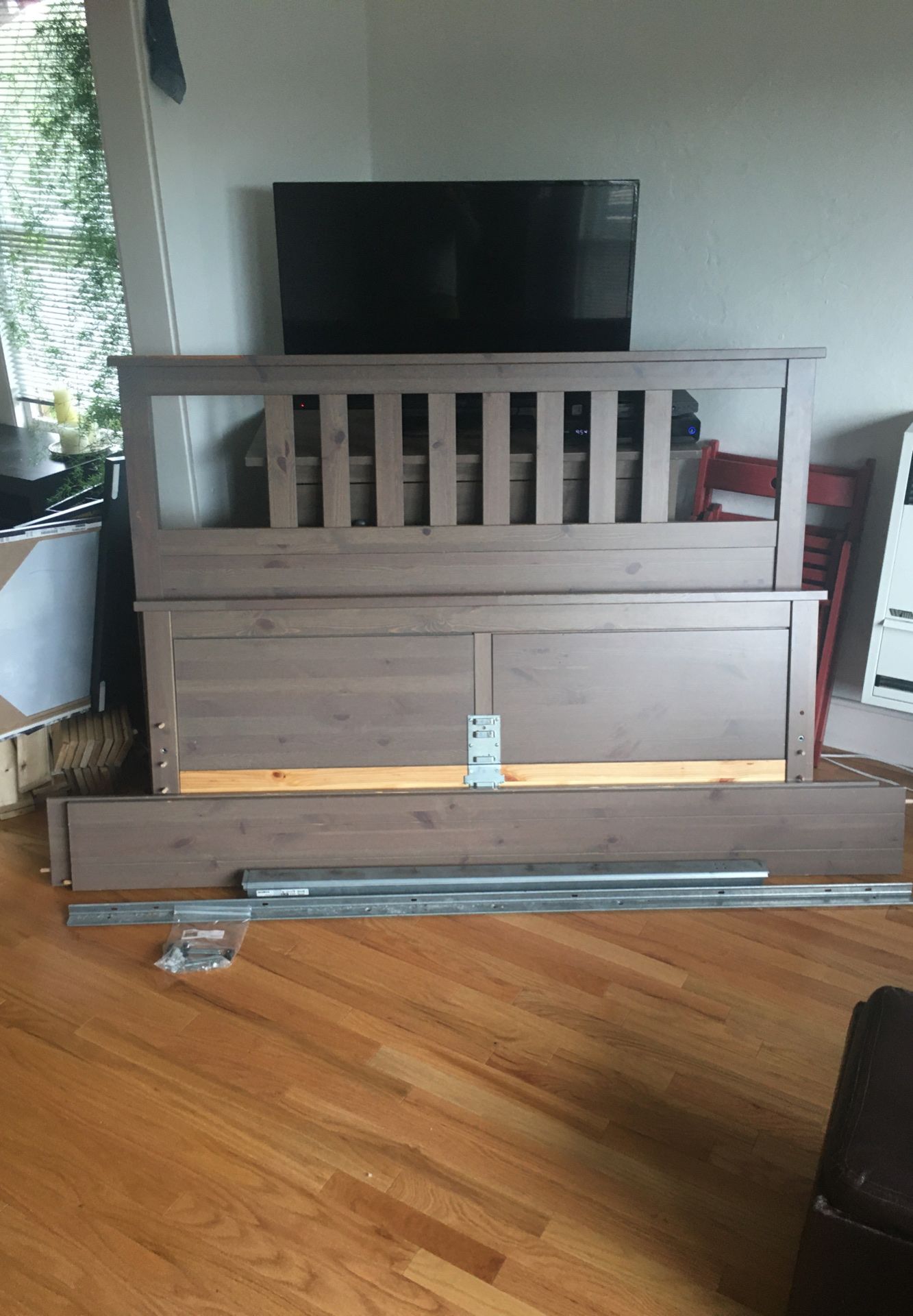 IKEA Hemnes Queen-Sized Bed-frame, Light Gray