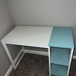 Computer Desk 40 inch Desk with 2-Tier Shelves Sturdy White Desk