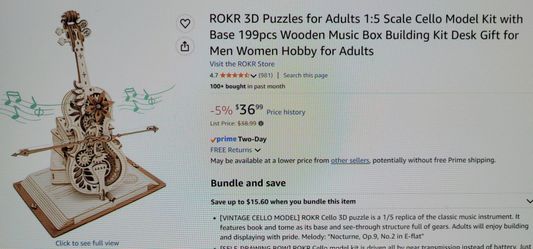 ROKR 3D Puzzle Cello Model Kit & music box