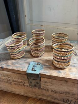 Vintage Woven Wicker Rattan Baskets Cup Set of 6.