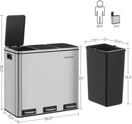 3-bins stainless steel trash can new