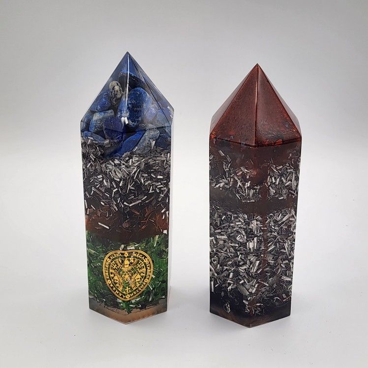 Handmade Hexagon Orgonite Towers, Crystal Energy Set, EMF Protection, Chakra Healing, Sacred Geometry, Altar Decor, Shungite Amethyst