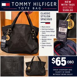 Tommy Hilfiger Black Tote Bag New With Tags