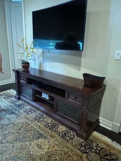 Large Dark Cherry Wood TV Console