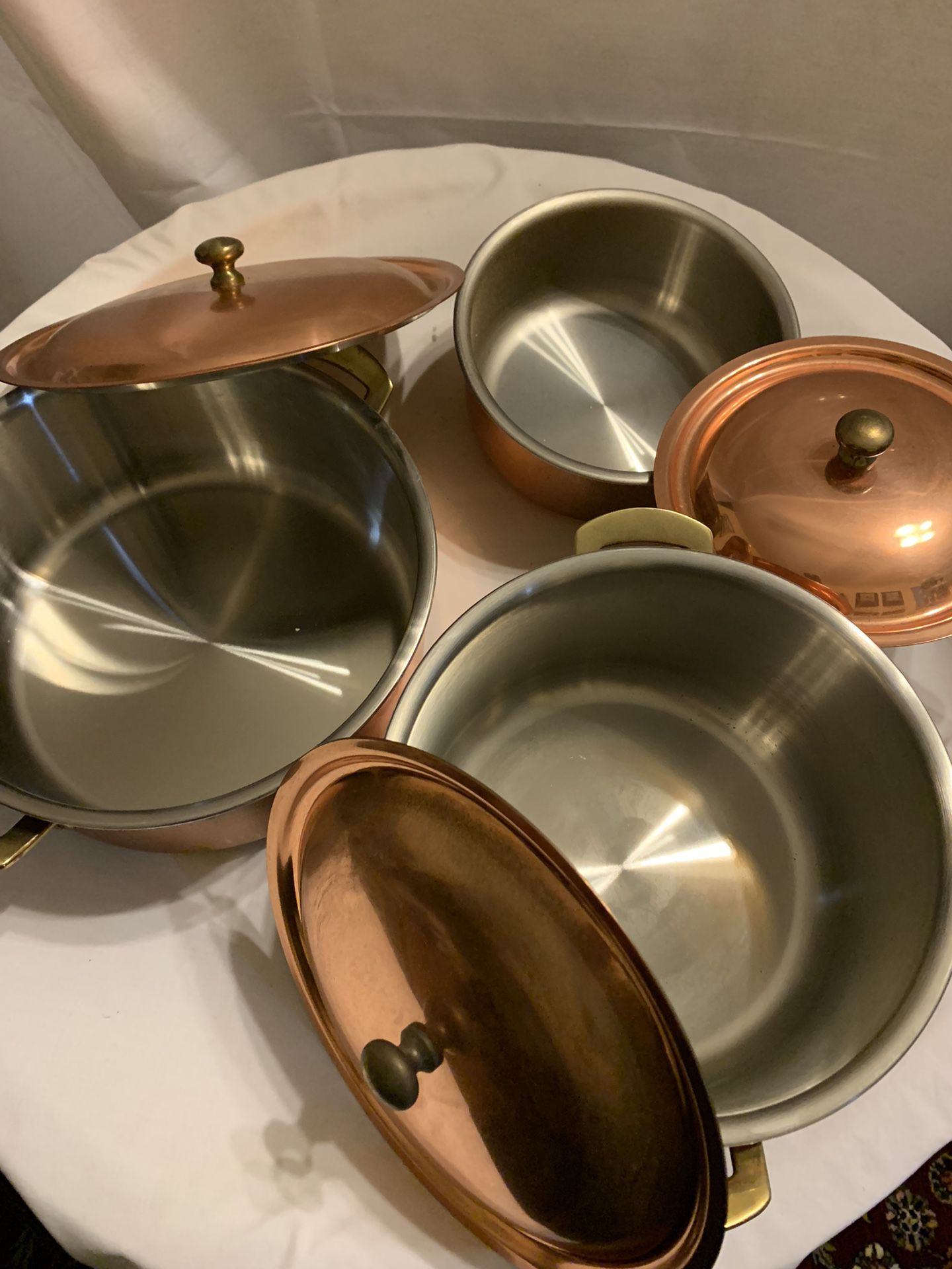 ESTATE SALE - 3pc set red copper cooking pots