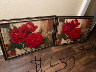 Framed Red Rose Wall Art Set of 2