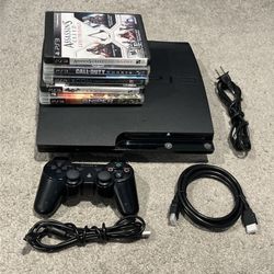 Sony PlayStation 3 PS3 Slim CECH-2101B 250GB Console w/ Cords 5 Games Controller