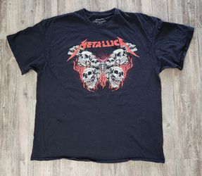 Vintage Metallica Moth to a Flame Skull Black T-Shirt Mens 2XL band punk y2k.