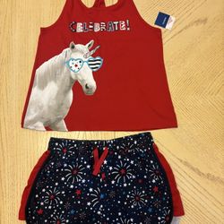 Girls 14/16 4th Of July Patriotic Outfit Shorts And Tank Top 