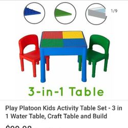Kids Toddler Activity Table+ Chairs And Blocks 