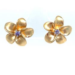14Kt Yellow Gold Island Flower Tanzanite Earrings 2.40g I-2040