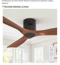 52 Inch Flush Mount Ceiling Fan without Lights, Walnut
