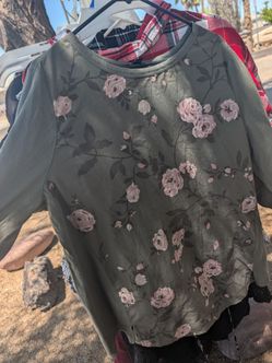 Green floral blouse