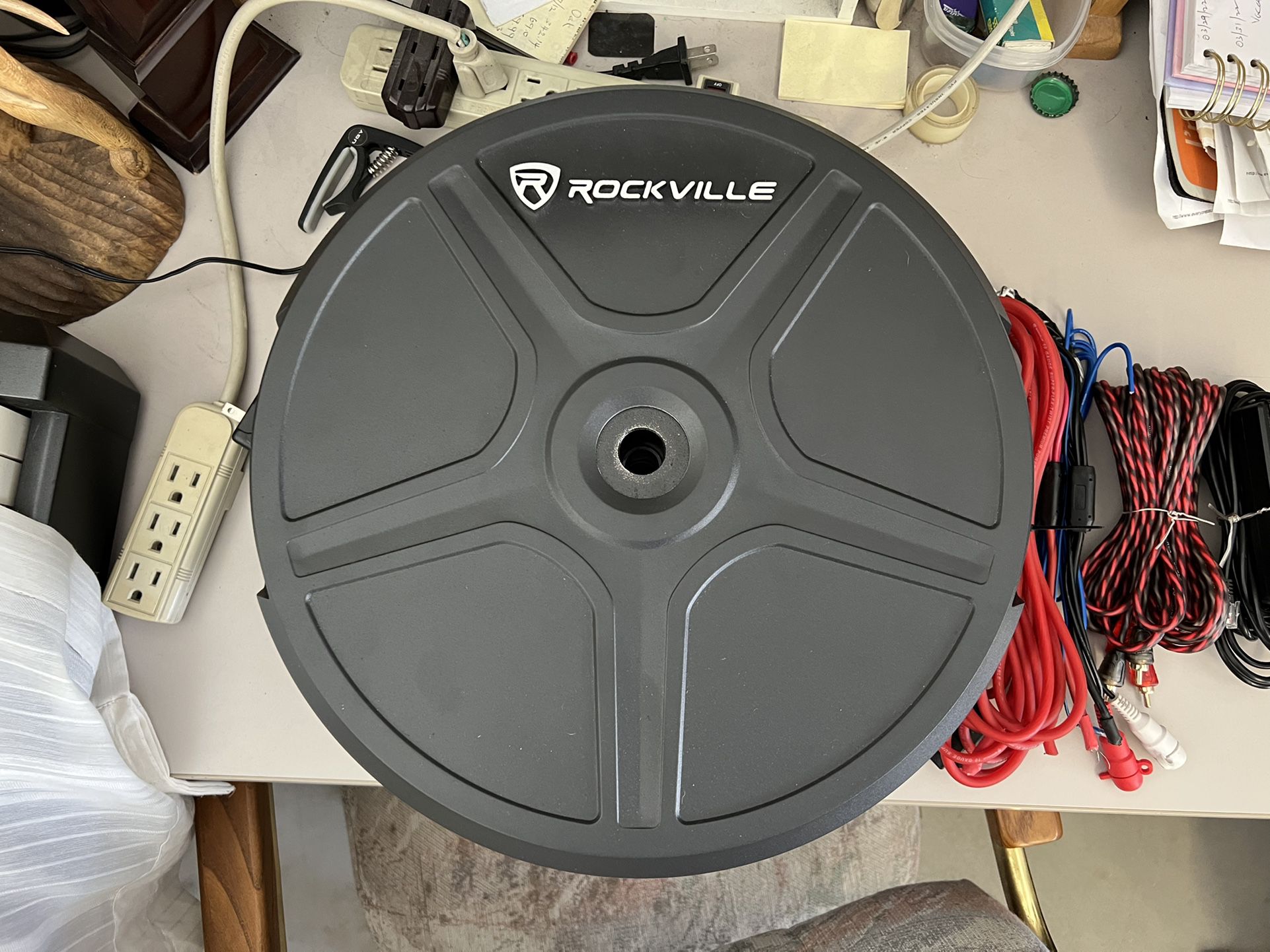 Rockville RockGhost Active Powered 8" Hidden Car Subwoofer Sub For 15"/16"/17" Full Size Spare Tire