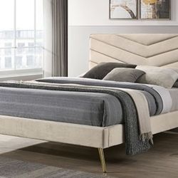 Brand New Beige Queen Platform Bed Frame (Available In California & Eastern King)