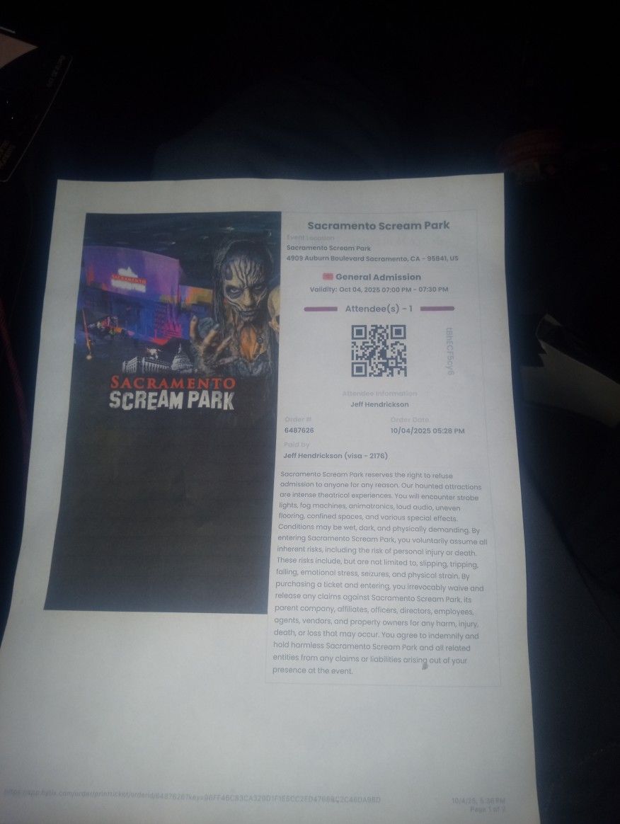 Sacramento Scream Park Ticket