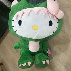 RARE 36inch Sanrio Hello Kitty plush toy dressed in a green dinosaur LARGE
