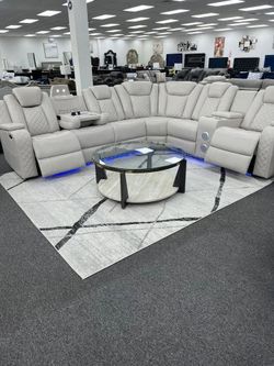 Large Power Reclining Sectional w/Adjustable Headrest & Wireless Speakers