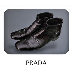 PRADA Authentic Men’s Black Patent Leather Ankle Boots