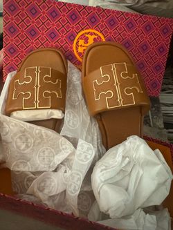 NEW IN BOX Tory Burch Double T Sport Slides – Size 8 – Miele/Gold