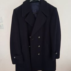 100 Wool Coat Jacket Chest 42 Black Double Breast Lined Poland