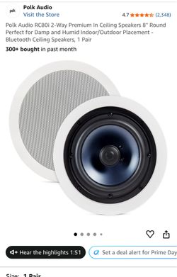 Polk Audio RC80i 2-Way Premium In Ceiling Speakers 8" Round Perfect for Damp and Humid Indoor/Outdoor Placement - Bluetooth Ceiling Speakers