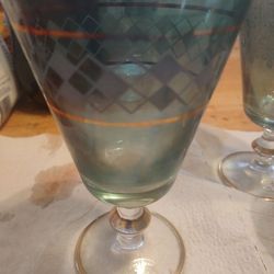 Long Stem Beautiful Til Turquoise 1 Glass Trimmed in GoldMade In Italy 