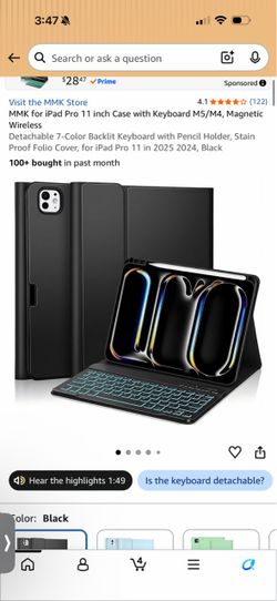 MMK for iPad Pro 11 inch Case with Keyboard M5/M4, Magnetic Wireless