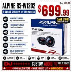 Alpine R Series Shallow 12" Dual Voice Coil Subwoofer 1800 Watts R2-W12D2 🚨 Payment Options Available 🚨 No Credit Needed 🚨