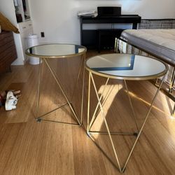 Bronze End Tables With Mirrored Surface