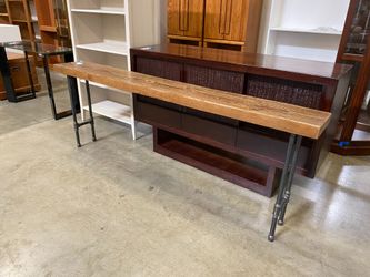 Planed Wood Industrial Pipe Extra Long Accent Table