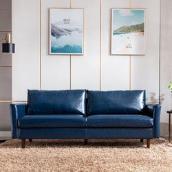 NIB 80'' Faux Leather Sofa Couch, Mid-Century Modern Sofa with Solid Wooden Frame & Padded Cushions