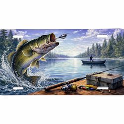 Front License Plate 12x6 Inch – Fishing Design, Blue Lake Scene, Decorative Car