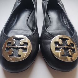 Tory Burch Size 6 Black Leather Ballet Flats