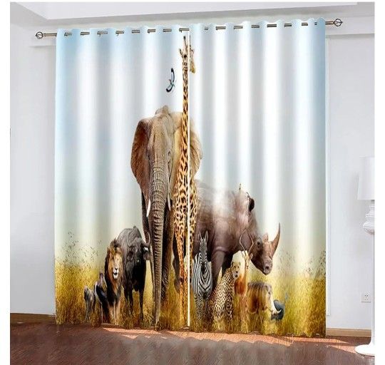 African Savannah Animals, Digital Print, 3D,Thermal Blackout Curtain 83" X 104