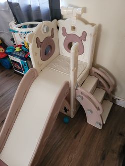 7 in 1 Toddler Slide, Kids Slide for Toddlers1-3,Beige & Rosy Brown ....Tobogán para Niños Pequeños
