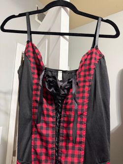 Red and black checkered patterned dress