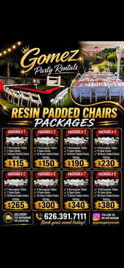 Resin padded chairs, tables