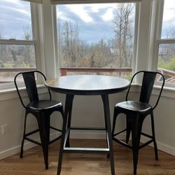 bar height wood & metal dining table + 4 chairs 