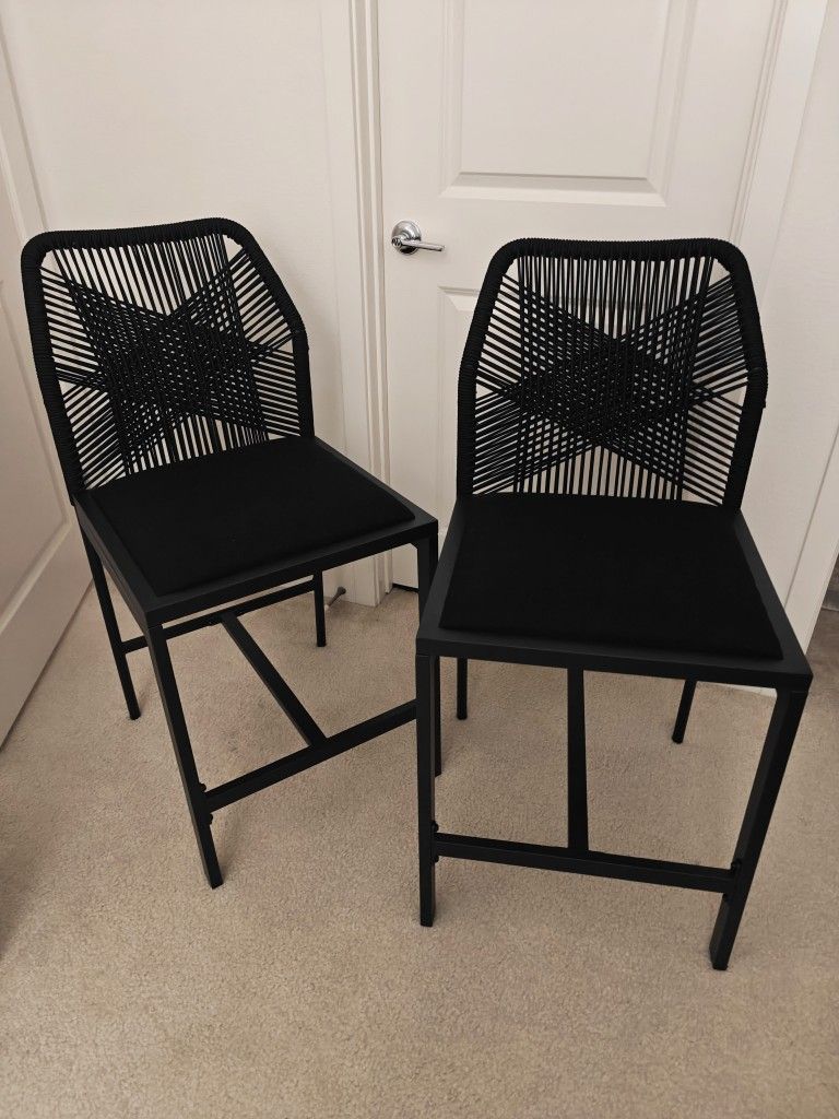 Set of 2 Counter Height Chair for Indoor Outdoor Barstool Kitchen Patio Backyard - Black